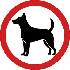 Red circle with a black silhouette of a dog. Sign indicates dogs are prohibited.