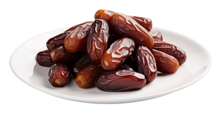 Sweet Medjool Dates on a White Plate, Close-up Studio Shot