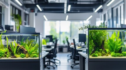 Modern office with large aquariums. (1)