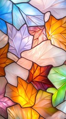 Naklejka premium Colorful stained glass autumn leaves with vibrant lighting and textures