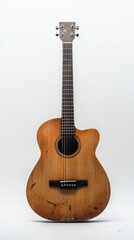 Naklejka premium Acoustic Guitar Vintage Wood Strings Musical Instrument Music Studio Shot Closeup