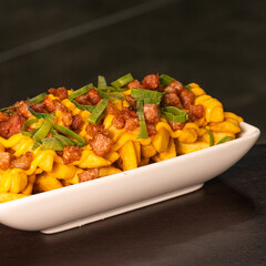 Restaurant food. Various dishes. Clubhouse, pizza, sushi. Traditional food. Fast food. Hamburger. Paella
