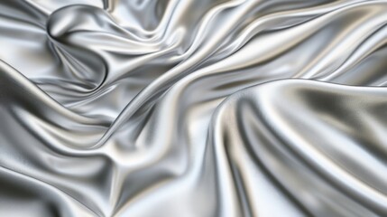 Abstract silver fabric with elegant, flowing waves and folds.