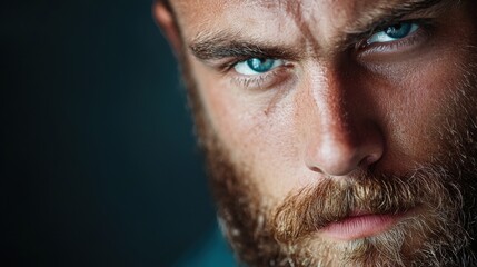 Obraz premium A man with a beard and blue eyes is staring at the camera
