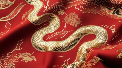 Obraz premium Chinese New Year shirt featuring detailed snake motifs and golden firecracker designs, celebrating the spirit of 2025.