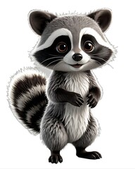 Adorable cartoon raccoon standing with cute expression isolated on white background, file jpg