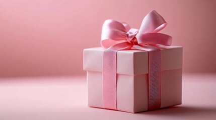 Fototapeta premium A beautifully wrapped gift box in pastel pink, ideal for Valentine's Day, birthdays, or baby showers. Perfect for invitations, greeting cards, and social media posts.