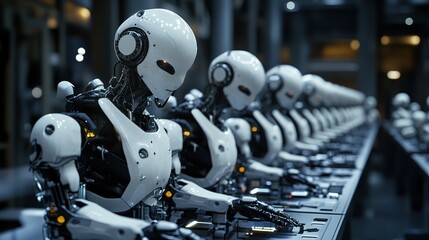 Fototapeta premium Manufacturing robots working in harmony with human operators.