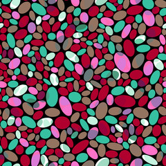 Abstract geometric mosaic pattern Bright colorful layered ovals, rounded shapes, sea pebbles Black background