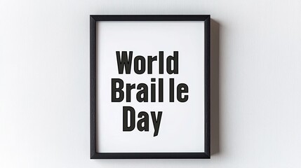 A framed poster displaying "World Braille Day" to promote awareness of Braille literacy.
