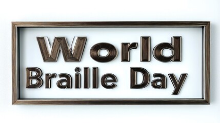 A framed sign displaying "World Braille Day," emphasizing awareness of braille literacy.
