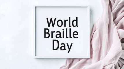 A framed text displays "World Braille Day" against a soft background, promoting awareness.
