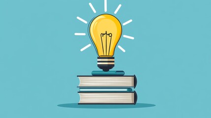 Illuminated Ideas A Glowing Lightbulb Atop a Stack of Books