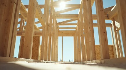 Obraz premium Wooden frame of a new house under construction