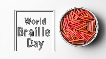 A bowl of colorful sticks beside the text "World Braille Day," promoting awareness.