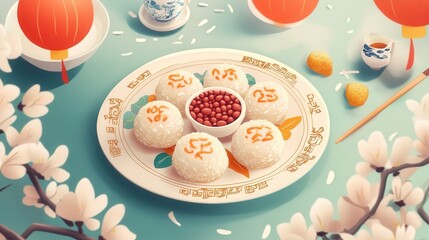 Chinese New Year rice cakes with sweet red bean filling, symbolizing unity and togetherness for family celebrations