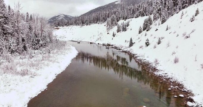 Aerial Drone Scenic Winter Vistas Glacier National Park
