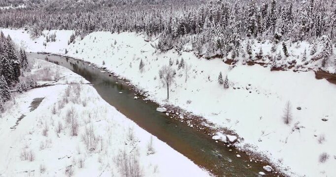 Aerial Drone Winter Views Glacier National Park Montana