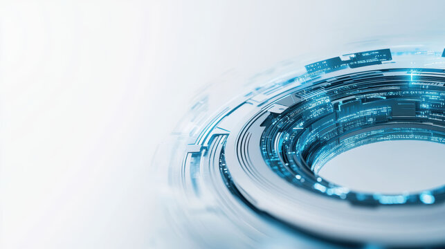 A futuristic blue circuit in motion, suggesting high-tech innovation and speed within a luminous digital sphere.