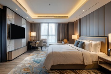 Beautiful luxury bedroom suite in hotel with tv
