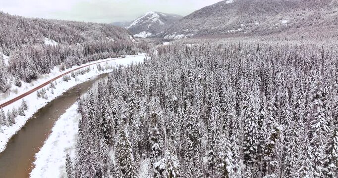 Aerial Drone Scenic Beauty Snow-Covered Glacier National Park