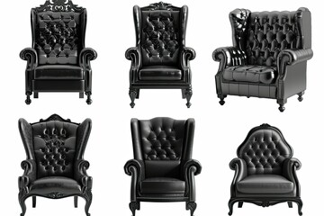 High Quality Picture of Set of Black Armchair Isolated on White Background