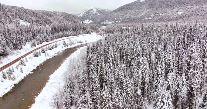 Snowy Winter Vistas Aerial Drone Glacier National Park Montana