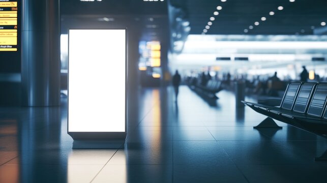 Blank billboard in airport terminal.