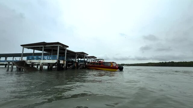 Klang Malaysia Ketam crab island. Fishing village on stilts in mandra forests