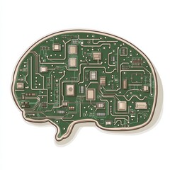 Circuit board in the shape of a brain, symbolizing artificial intelligence, cognitive computing, and advanced technology in a detailed scientific rendering