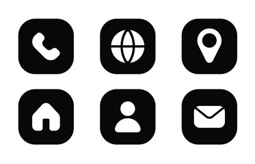 Business card icons set. Flat vector glyph icons with frame