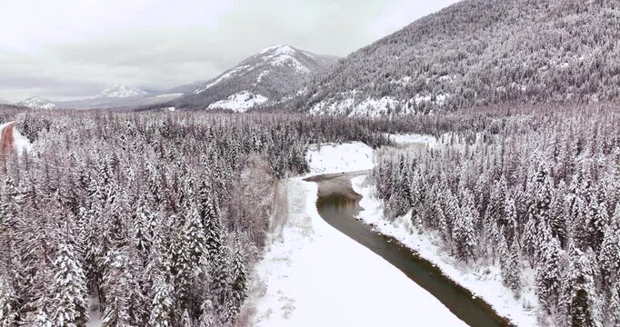 Aerial Drone Captures Winter Landscapes Glacier National Park