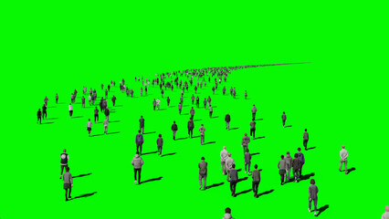 3d illustration of a crowd of people walking down the street to visualize the visual effects of the chroma key green screen