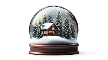 Snowy cabin winter snow globe, festive holiday scene