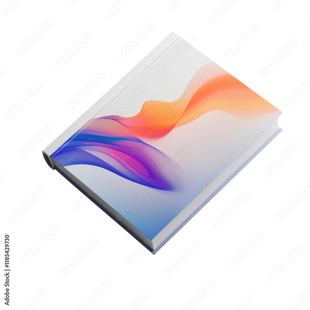 Poster a closed book showcasing a cover design featuring abstract colorful waves.