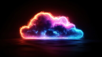 Obraz premium Cloud with neon effect illuminating a dark sky.