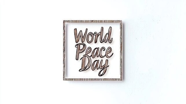 A decorative sign reading "World Peace Day," promoting peace and harmony.