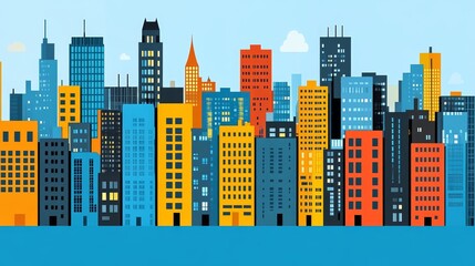 Fototapeta premium Vibrant cityscape panorama showcasing diverse, colorful high-rise buildings