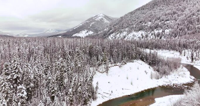Winter Wonderland Aerial Drone Glacier National Park Montana