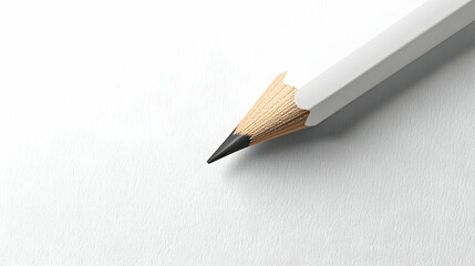 White pencil on blank paper; close-up studio shot; minimalist background; ideal for stationery or education.