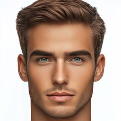 Fototapeta premium Portrait of a young man with a chiseled face in a minimalistic style, symbolizing confidence, modernity, and the intersection of human and digital artistry