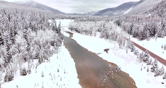 Aerial Drone Winter Serenity Glacier National Park Montana