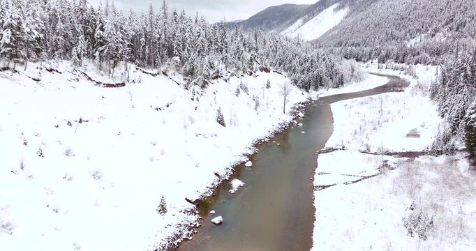 Aerial Drone Captures Winter Beauty Glacier National Park Montana