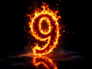 Fiery Number Nine: A Dramatic, Flaming Digital Artwork