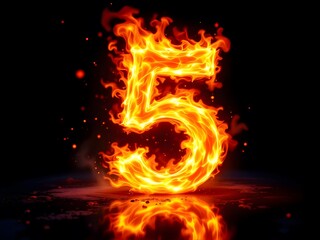 Fototapeta premium Fiery Number Five: A Dramatic Flaming Digit Design