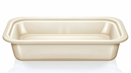 Empty beige food container, studio shot, white background, packaging design.