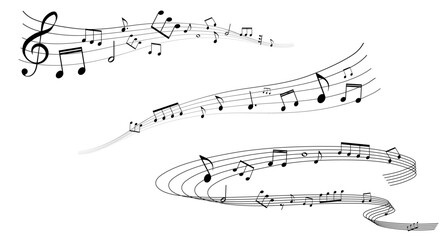 五線譜のフレームイラストセット　五線譜　背景イラスト　音符、休符、音楽記号のイラスト © gelatin