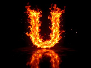 Fototapeta premium Fiery Letter U: A Dramatic Flame Alphabet Design