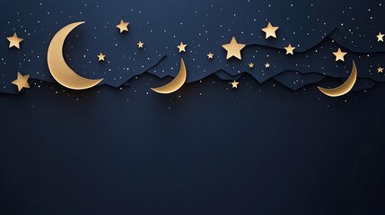 Fototapeta premium Intricate D card with layered star and moon cutouts, creating depth on a dark navy background.