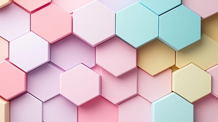 Minimalist D card with layered hexagons and subtle shadows, arranged on a pastel-toned background.